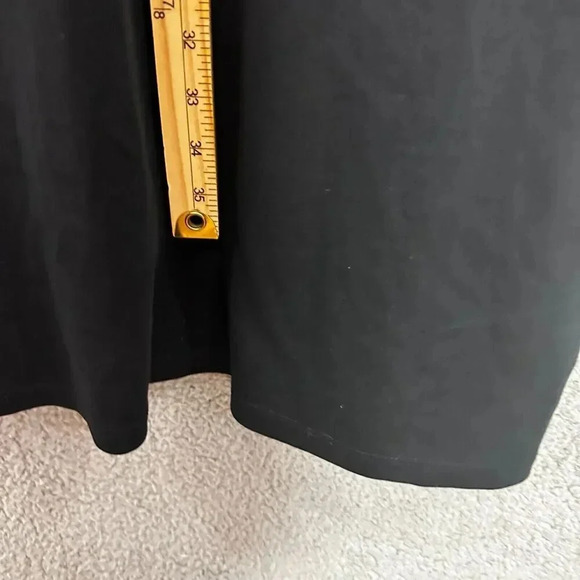 Talbots Shift Dress Women Large Black Short Sleeve Embroidered V Neck Minimalist - Picture 4 of 7